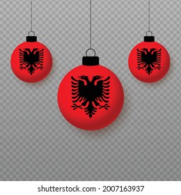 Realistic Albania Flag with flying light balloons. Decorative elements for national holidays.