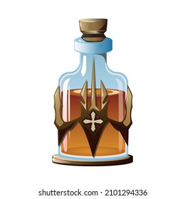 Realistic alchemist magic potion in glass bottle vector illustration