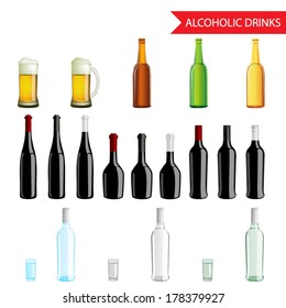 Realistic Alcoholic Drinks and beverages icon set isolated vector