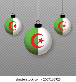 Realistic Algeria Flag with flying light balloons. Decorative elements for national holidays.