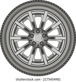 Realistic alloy wheel car tire style sport on white background