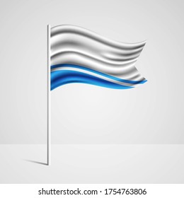 Realistic Altai Republic country flag waving in wind. Abstract country flag with flagpole isolated on grey background
