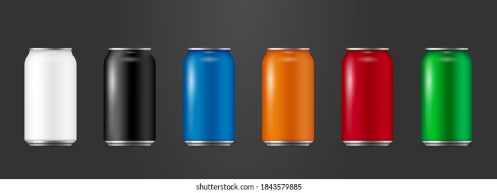 Realistic Aluminium Cans Collection in different colors, Vector 3d illustration, Drink cans Collection, Mockup of can for Brand promotion 