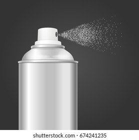 Realistic Aluminium Empty Template Spray Can Water on a Dark Background for Advertising and Promotion Business. Vector illustration