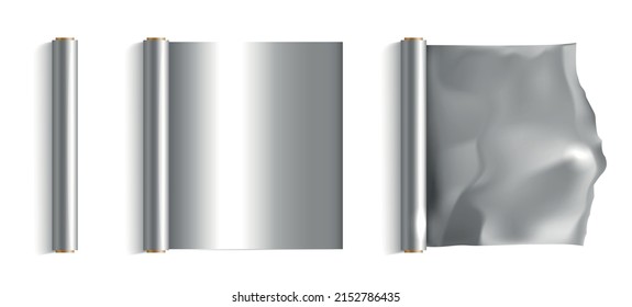 Realistic aluminium foil rolls set for cooking isolated vector illustration