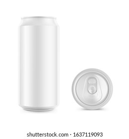 Realistic aluminum can mockup. Vector illustration isolated on white background. Can be used for beer, water, soda, energetic, etc. Easy to use for presentation your product, idea, design. EPS10.