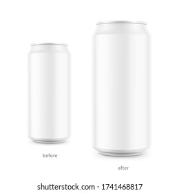 Realistic aluminum can mockup. Vector illustration isolated on white background. Can be used for beer, water, soda, energetic, etc. Easy to use for presentation your product, idea, design. EPS10.	