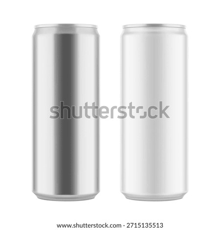 Realistic aluminum can mockups. Vector illustration isolated on white background. Can be used for beer, water, soda, energetic, etc. Easy to use for presentation your product, idea, design. EPS10.