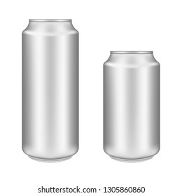 Realistic aluminum can on white background. Mockup, blank can with copy space