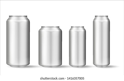 Realistic aluminum can on white background. Mockup, blank can with copy space