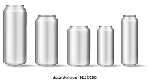 Realistic Aluminum Can On White Background. Mockup, Blank Can With Copy Space