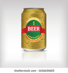 Una lata de aluminio realista. Plantilla de diseño de cerveza de vectores