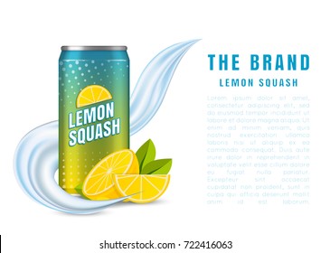 Realistic aluminum can. Vector illustration. The image of the empty layout for your design. Package design. Mock up illustration. Bank of carbonated water. Tasty drink, can lemonade or beer.