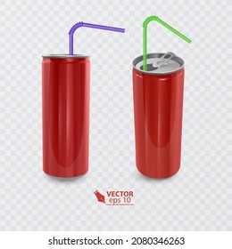 Realistic aluminum cans. Blank metallic can drink beer soda water juice packaging, empty mock up container