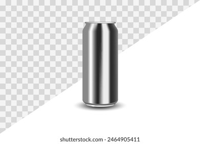 Realistic aluminum cans. empty metallic can. Aluminium can mockup for energy drinks, cola, soda, beer, and juice. Aluminum cans on transparent background.