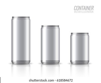 Realistic aluminum cans. Vector illustration. EPS 10. The image of the empty layout for your design. Package design. 3D packaging. Bottle with water drops. Mock up illustration.