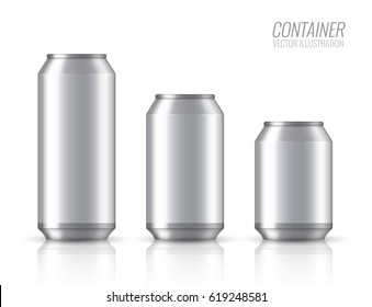 Realistic aluminum cans. Vector illustration. EPS 10. The image of the empty layout for your design. Package design. 3D packaging. Bottle with water drops. Mock up illustration.