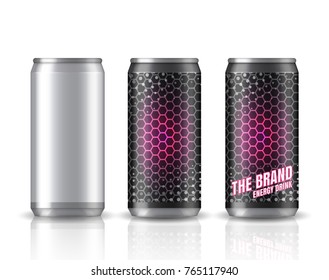 Realistic aluminum cans. Vector illustration. The image of the empty layout for your design. Package design. Mock up illustration. Bank of carbonated water. Tasty drink, can lemonade or beer.