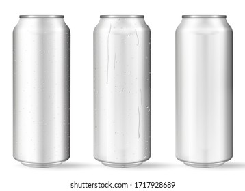 Realistic aluminum cans with water drops. Vector