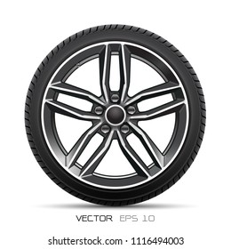 Realistic aluminum wheel car tire style sport on white background vector illustration.