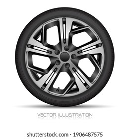 Realistic Aluminum Wheel Car Tire Style Sport On White Background Vector Illustration.