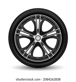 Realistic aluminum wheel car tire style racing on white background vector illustration.