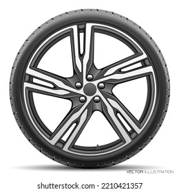 Realistic aluminum wheel car tire style racing futuristic on white background vector illustration.