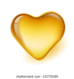 Realistic amber in a heart shape. Illustration on white background