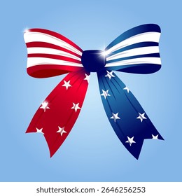 Realistic American Flag in Cute Coquette Ribbon Bow Vector Design Style