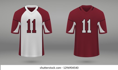 Realistic american football jersey of Arizona Cardinals, shirt template for kit. Vector illustration