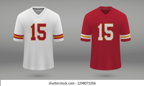 Realistic american football jersey Kansas City Chiefs, shirt template for kit. Vector illustration