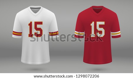 Realistic american football jersey Kansas City Chiefs, shirt template for kit. Vector illustration