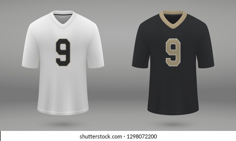 Realistic american football jersey New Orleans Saints, shirt template for kit. Vector illustration
