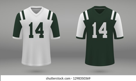 Realistic american football jersey New York Jets, shirt template for kit. Vector illustration