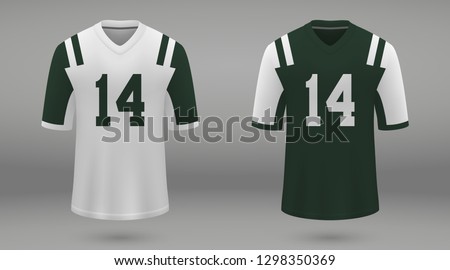 Realistic american football jersey New York Jets, shirt template for kit. Vector illustration