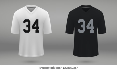 Realistic american football jersey Oakland Raiders, shirt template for kit. Vector illustration