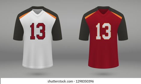 Realistic american football jersey Tampa Bay Buccaneers, shirt template for kit. Vector illustration