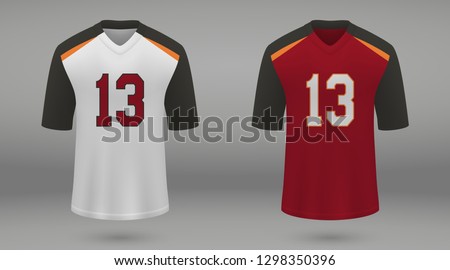 Realistic american football jersey Tampa Bay Buccaneers, shirt template for kit. Vector illustration