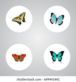 Realistic American Painted Lady, Checkerspot, Lexias And Other Vector Elements. Set Of Buttefly Realistic Symbols Also Includes Bluewing, Blue, Brown Objects.