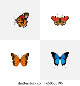 Realistic American Painted Lady, Milkweed, Common Blue And Other Vector Elements. Set Of Moth Realistic Symbols Also Includes Blue, Orange, American Objects.