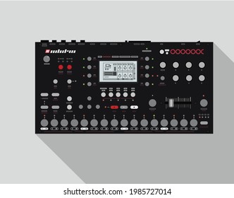 Realistic analog synthesizer. Legendary equipment model in vector. A device for creating electronic music. Material for afish nightclubs. Suitable for a picture on a T-shirt. Elektron synth.