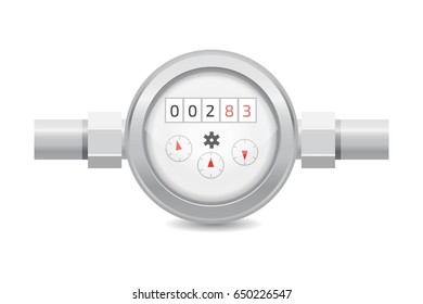 Realistic analog water meter vector illustration. Sanitary equipment