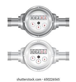 Realistic analog water meter vector illustration. Sanitary equipment