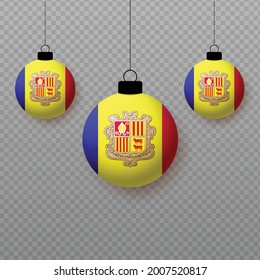 Realistic Andorra Flag with flying light balloons. Decorative elements for national holidays.
