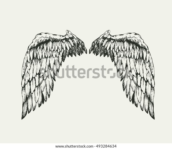 リアルな天使の翼 細かい手描きの作品 ベクターイラスト のベクター画像素材 ロイヤリティフリー