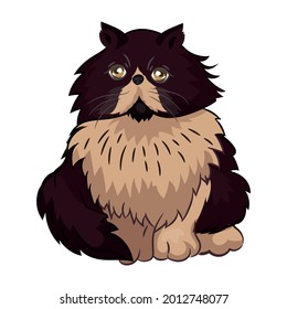 Realistic angry black cat sitting on a white background - Vector illustration