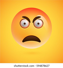 Realistic angry smiley, vector illustration
