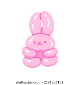 Realistic animal shaped balloon, funny bunny. Twisted helium ballon or like jelly candy. Happy rabbit with positive face expression. Spring, happy easter symbol. Isolated flat vector