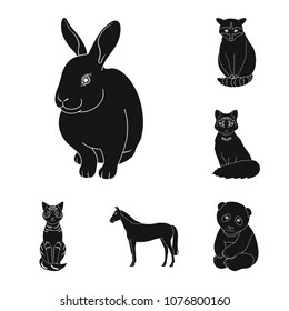 Realistic animals black icons in set collection for design. Wild and domestic animals vector symbol stock web illustration.