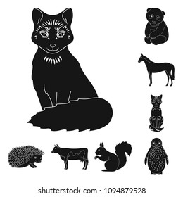 Realistic animals black icons in set collection for design. Wild and domestic animals vector symbol stock web illustration.